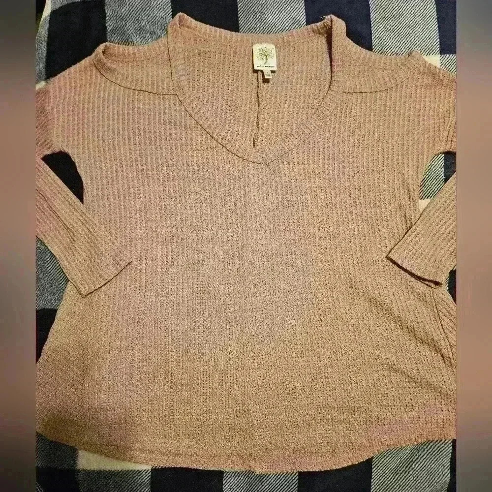 Self Esteem Juniors Pink Cold Shoulder Long Sleeve Waffle Knit Top Size Small